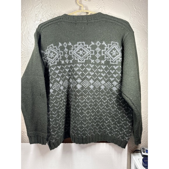 Jeffrey Banks Hand Knit 100% Shetland Wool Nordic Green Sweater Mens Size Large - Picture 4 of 4